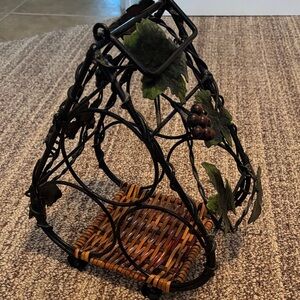 Wrought Iron and Wicker Wine Holder with Leaf Accents
